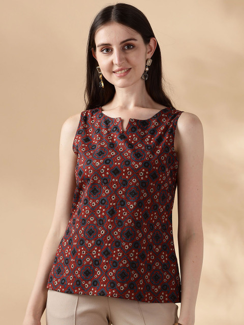 Anouk Women Ethnic Motifs Printed Boat Neck Pure Cotton Kurti