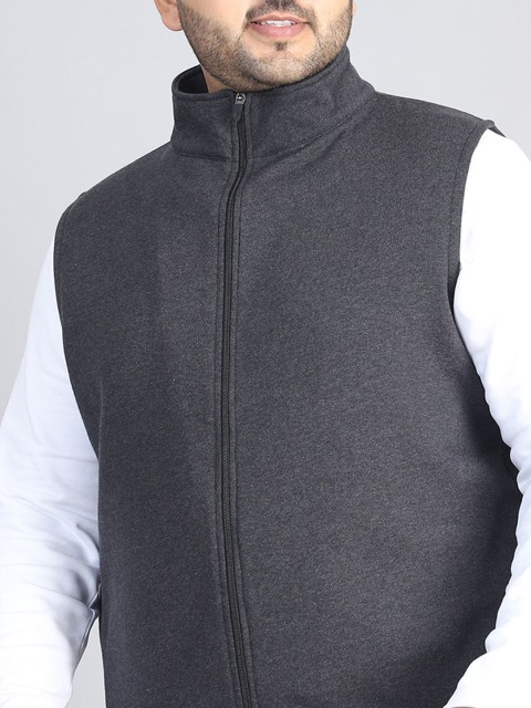 A AND K Men Plus Size Solid Mock Collar Gilet Jacket - Image 2