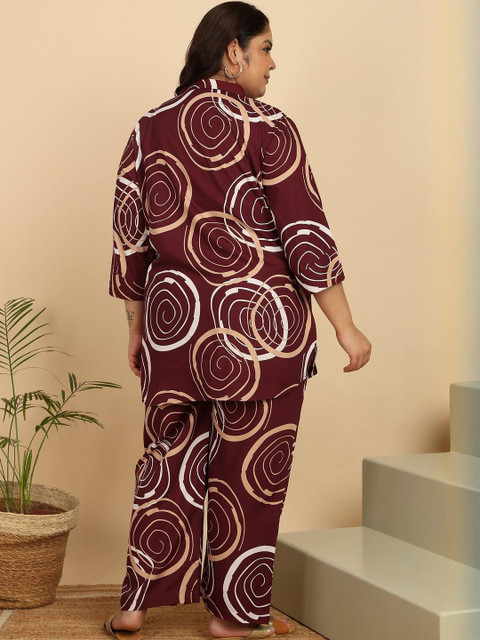 KALINI Plus Size Floral Printed Pure Cotton Top With Palazzos - Image 4