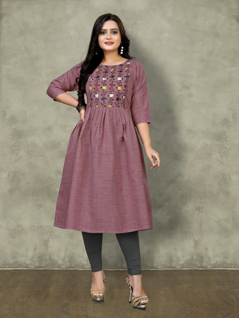 RIAANA Women Floral Yoke Design Thread Work Maternity Kurta