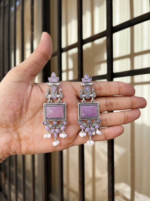 Anouk Set Of 2 Artificial Stones Studded and Beaded Contemporary Drop Earrings