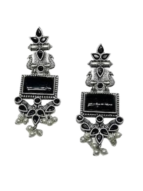 Anouk Silver-Plated Artificial Stones Studded And Beaded Contemporary Drop Earrings - Image 2