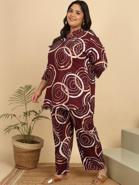 KALINI Plus Size Floral Printed Pure Cotton Top With Palazzos - Image 5