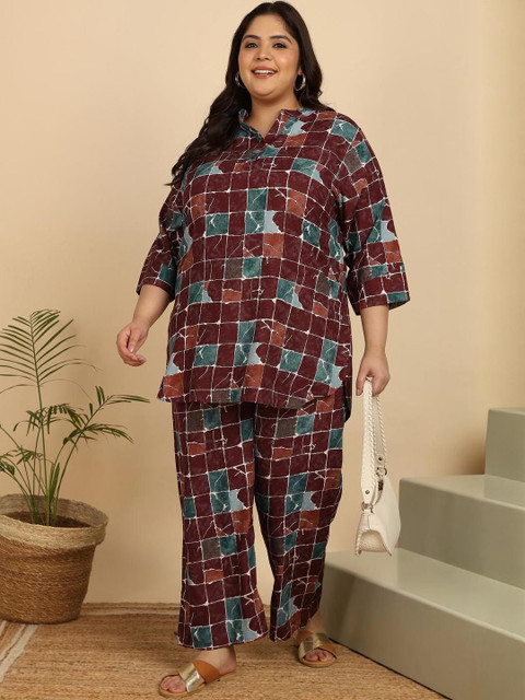 KALINI Plus Size Floral Printed Pure Cotton Top With Palazzos - Image 7
