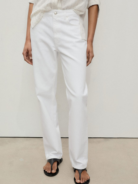 MANGO Women Mid-Rise Pure Cotton Straight Fit Jeans