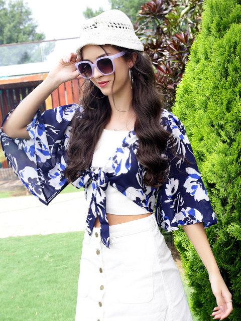 Sera Floral Printed Crop Tie-Up Shrug