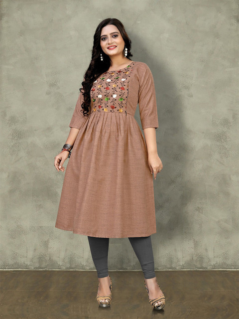 RIAANA Women Floral Yoke Design Maternity Thread Work A-Line Kurta