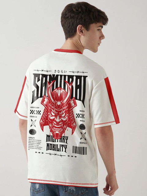 Crazymonk Men Graphic Printed Oversized Round Neck Cotton T-shirt