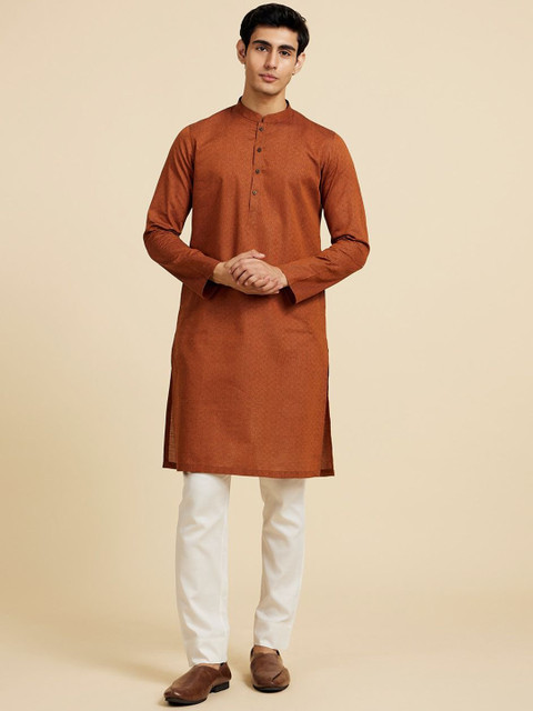 Diwas by Manyavar Men Textured Cotton Kurta with Pyjama
