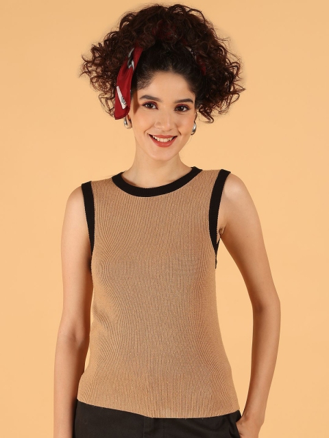 NoBarr Women Open Knit Ribbed Cotton Sweater Vest