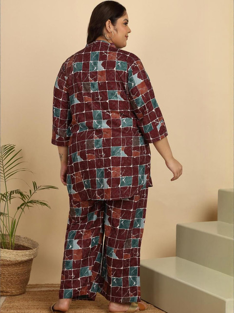 KALINI Plus Size Floral Printed Pure Cotton Top With Palazzos - Image 6