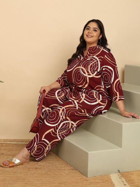 KALINI Plus Size Floral Printed Pure Cotton Top With Palazzos - Image 7