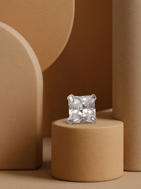 TVISVA JEWELS Rhodium-Plated Cubic Zirconia Stud Nosepin