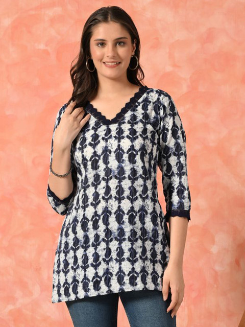 Sangria Paisley Printed Cotton Lace Inserts Tunic