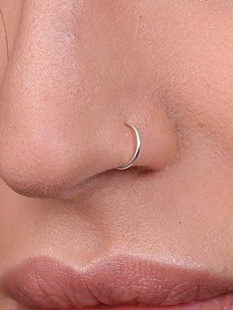 SHREEVARAM Pack of 2 Silver Plated Brass Nose Ring 8mm