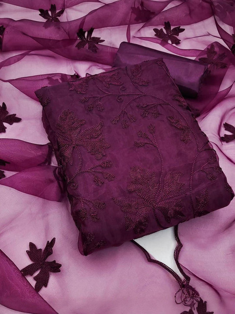 Peachmode Purple Embroidered Unstitched Dress Material