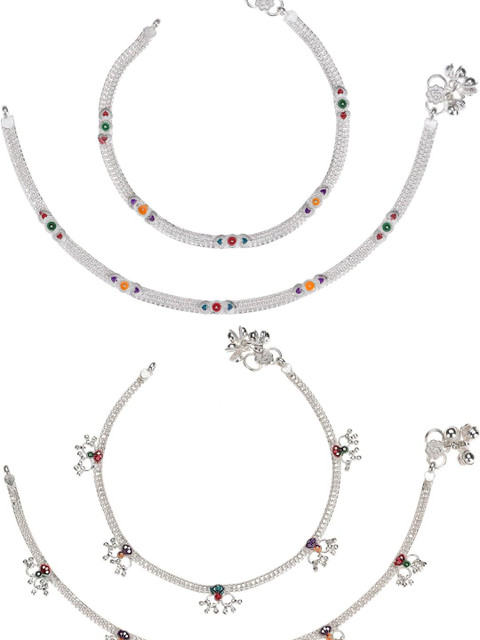 AanyaCentric Set Of 4 Silver-Toned Anklet