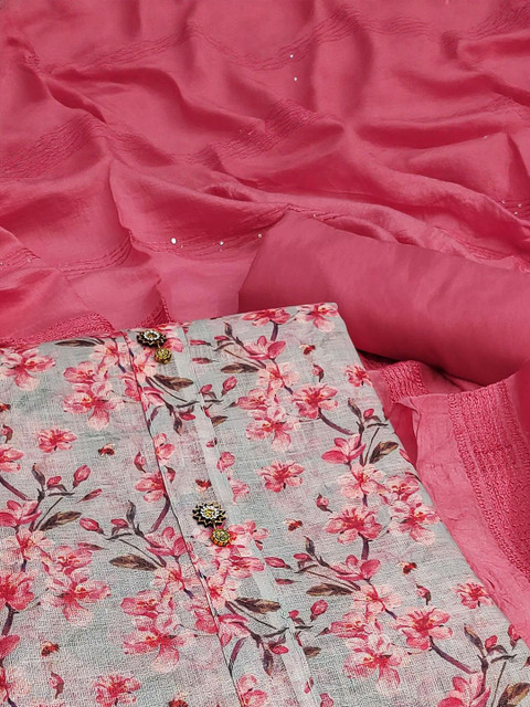 Peachmode Grey Printed Unstitched Dress Material