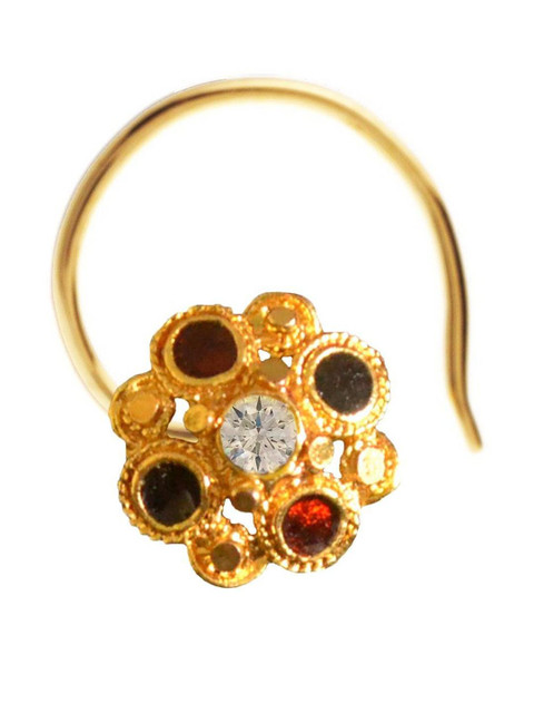 SHREEVARAM Cubic Zirconia Gold-Plated Brass Nose Ring