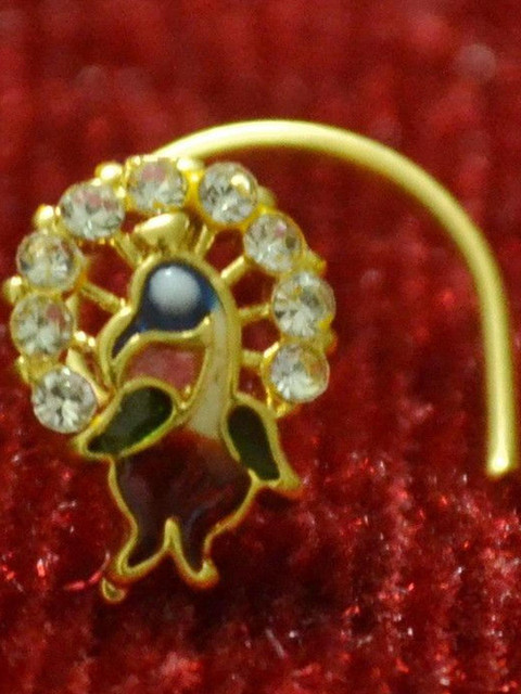 SHREEVARAM Diamond Gold-Plated Brass Nose Ring