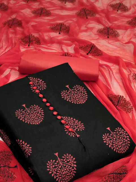 Peachmode Black Printed Unstitched Dress Material