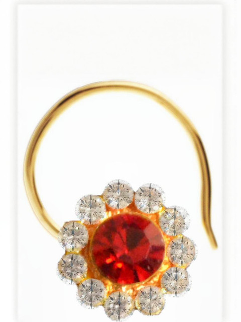 SHREEVARAM Cubic Zirconia Gold-Plated Brass Nose Ring