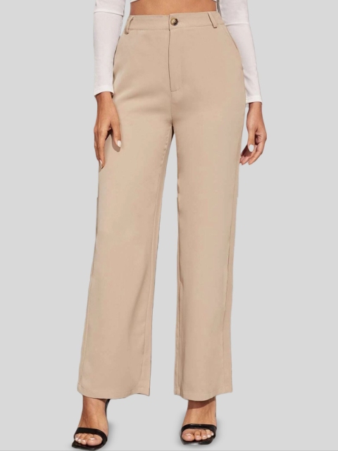 Chemistry Women Solid Relaxed Straight Fit Mid-Rise Easy Wash Regular Trousers