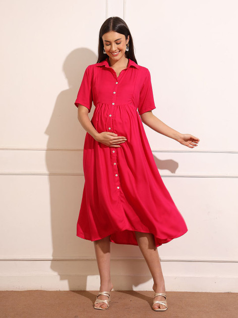 Aanyor Women Maternity Shirt Midi Dress