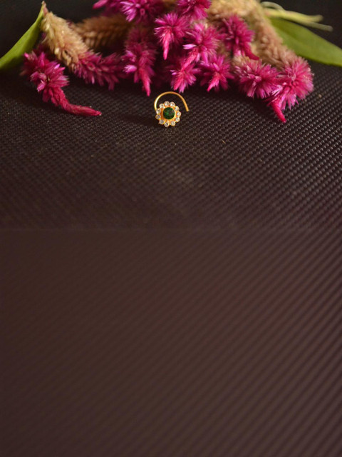 SHREEVARAM Cubic Zirconia Gold-Plated Brass Nose Ring