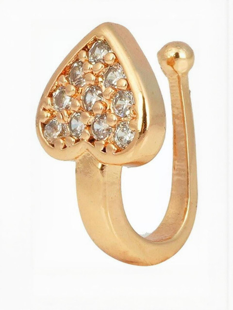 SHREEVARAM Cubic Zirconia Diamond Gold-Plated Brass Nose Ring