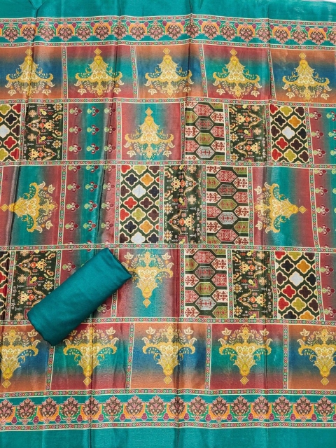 KALINI Blue France Silk Digital Print Mirror & Diamond Work Unstitched Dress Material - Image 3