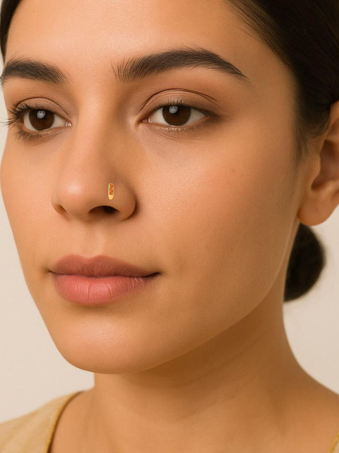 SHREEVARAM Cubic Zirconia Diamond Gold-Plated Brass Nose Ring