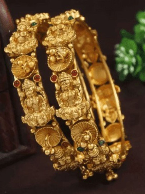 SGA FASHION Set Of 2 Gold-Plated American Diamond Studded Temple Bangles