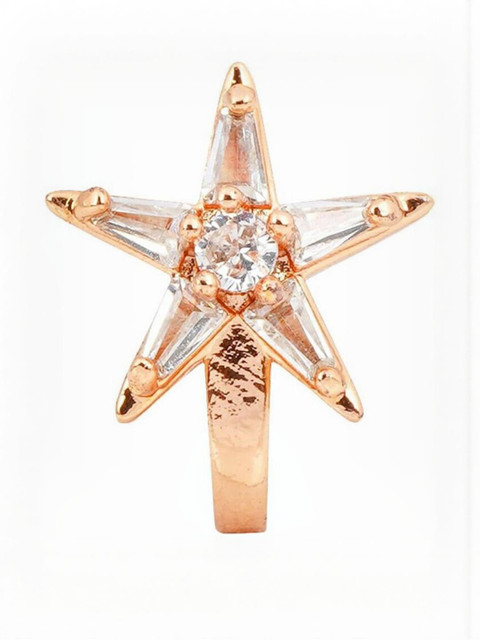 SHREEVARAM Cubic Zirconia Diamond Gold-Plated Brass Nose Ring