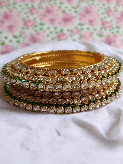 DENICRAAS Set Of 2 Kundan Studded Bangles