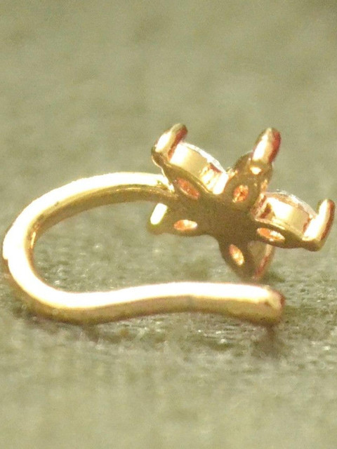 SHREEVARAM Cubic Zirconia Diamond Gold-Plated Brass Nose Ring