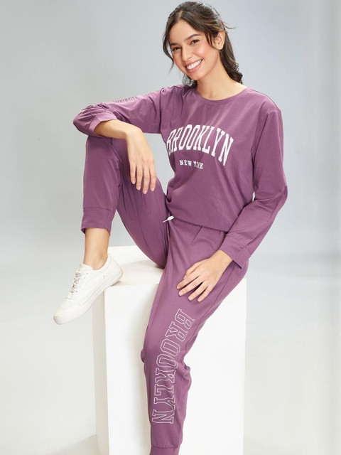 LOTIK Women Cotton Lycra Solid Nightsuit & Tracksuit Set