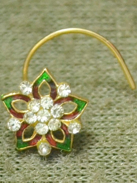 SHREEVARAM Cubic Zirconia Diamond Gold-Plated Brass Nose Ring