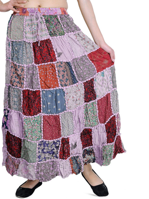 Exotic India Women Geometric Printed Flared Patch Work Long Printed Dori Skirt