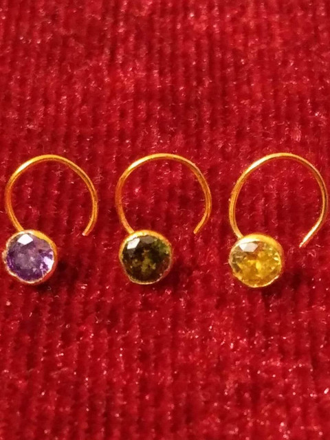 SHREEVARAM Pack of 3 Cubic Zirconia Diamond Gold-Plated Brass Nose Ring