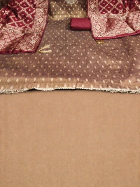 KALINI Beige Simmer Silk Sequence Work Unstitched Dress Material - Image 3