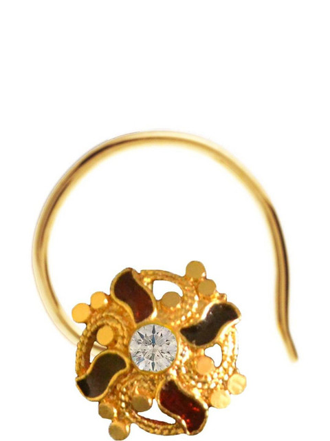 SHREEVARAM Cubic Zirconia Gold-Plated Brass Nose Ring