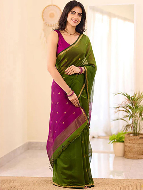 KALINI Green Silk Blend Woven Design Sarees