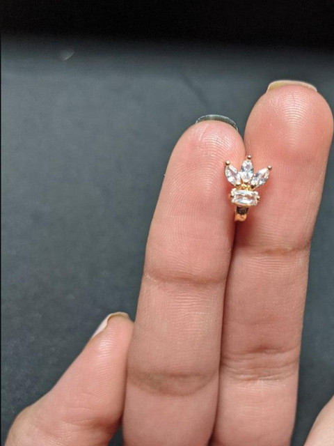 SHREEVARAM Cubic Zirconia Diamond Gold-Plated Brass Nose Ring - Image 3