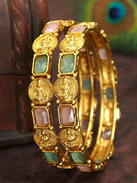 SGA FASHION Set Of 2 Gold-Plated American Diamond Studded Bangles