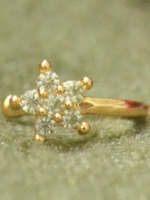 SHREEVARAM Cubic Zirconia Diamond Gold-Plated Brass Nose Ring