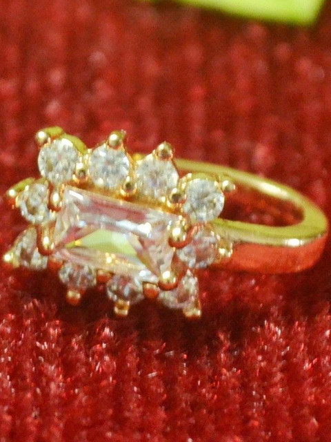 SHREEVARAM Cubic Zirconia Diamond Gold-Plated Brass Nose Ring