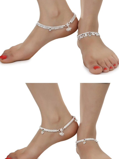 AanyaCentric Set Of 4 Silver-Plated Anklet