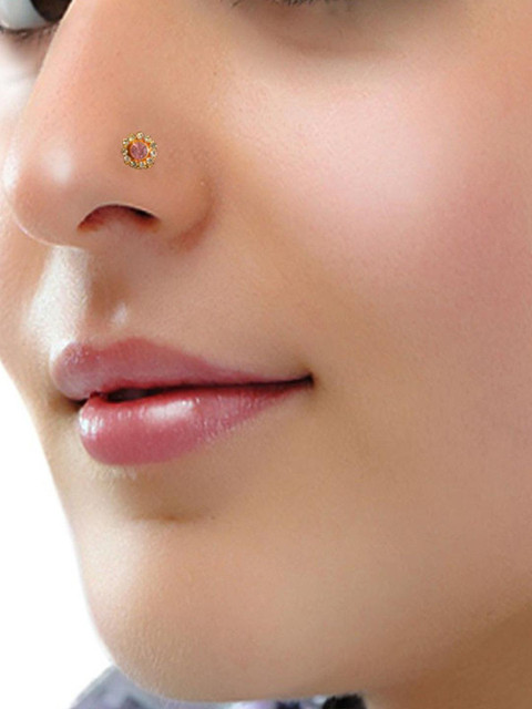 SHREEVARAM Cubic Zirconia Gold-Plated Brass Nose Ring
