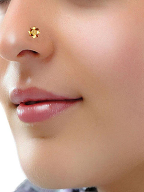 SHREEVARAM Cubic Zirconia Gold-Plated Brass Nose Ring